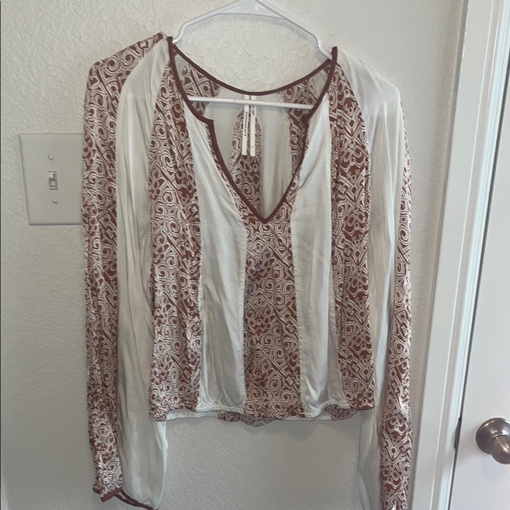 Anthropologie Brown and Cream Patterned Blouse